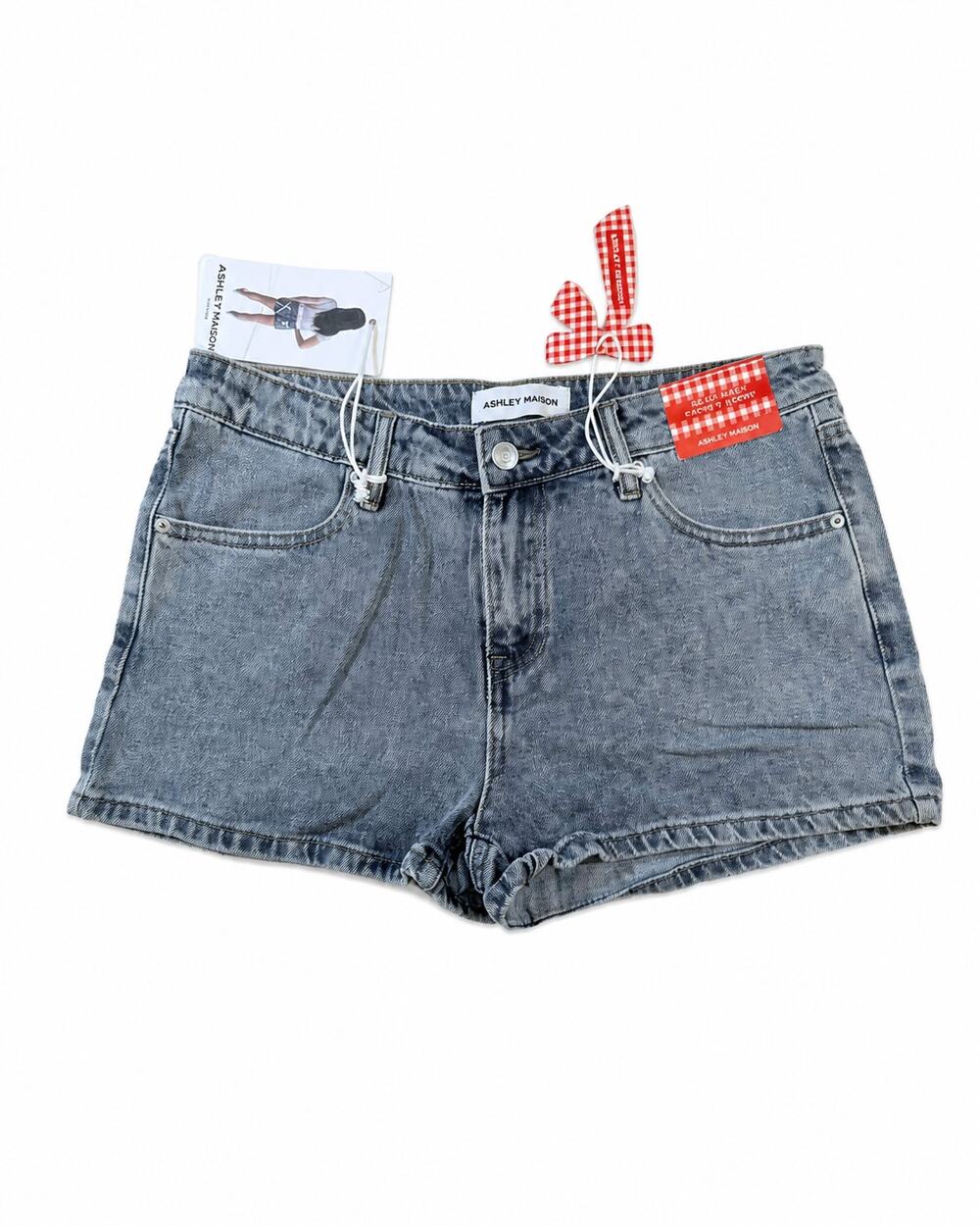 Ashley Mason Womens 5/27 Gray Denim Heart Pocket Bow Shorts Y2K Coquette NWT
